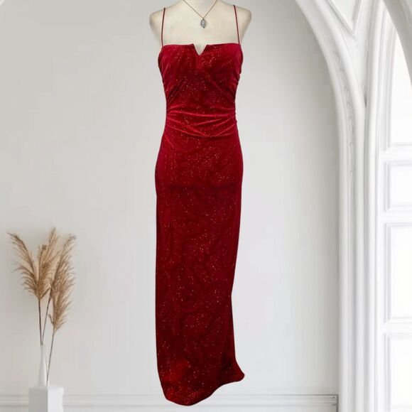 Ethereal Celestial Whimsigoth Red Velvet Corset Style Formal Prom Slip Dress S - Picture 1 of 8